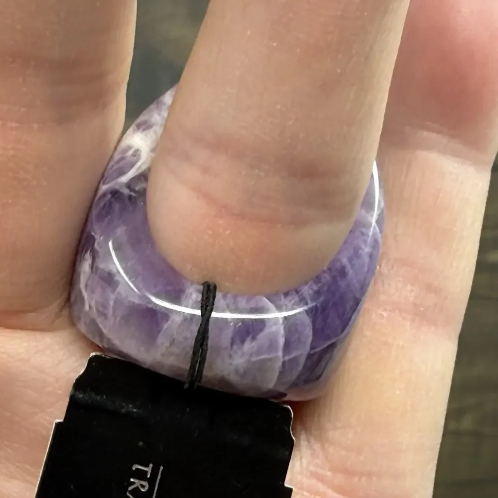 Chunky One Piece Purple Amethyst Raised Face Polished Stone Ring Size 8